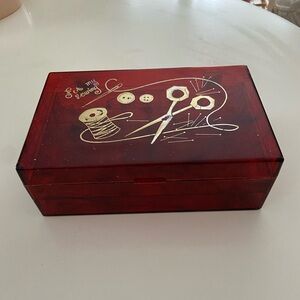 Mid Century Red Sewing Box with Gold Design from Woolworths